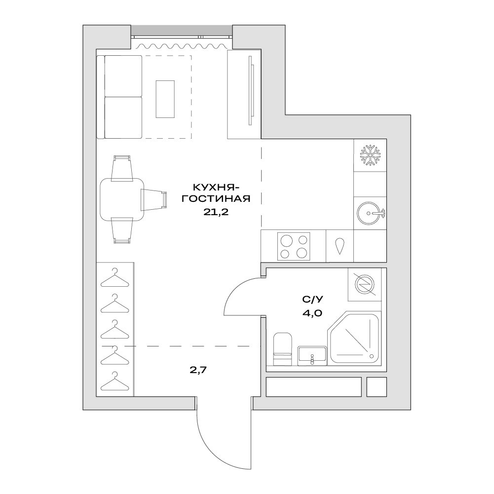 Студия, 27.9 м², 20/22 этаж, ЖК «Детали»