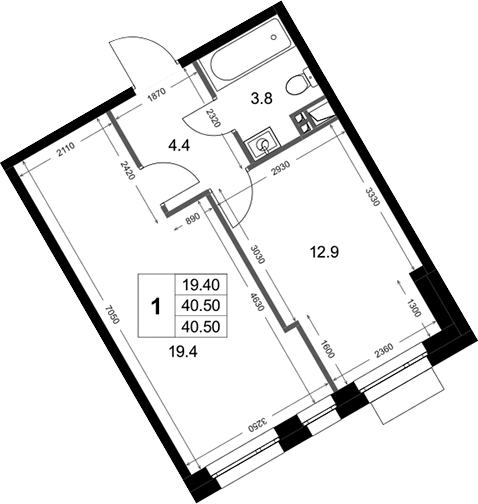 1-комн., 40.5 м², 3/3 этаж, ЖК «Кореневский Форт 2.3»