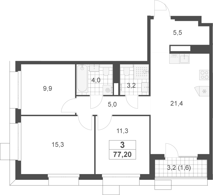 4+ комнаты, 75.6 м², 17/17 этаж, ЖК «Скандинавия»