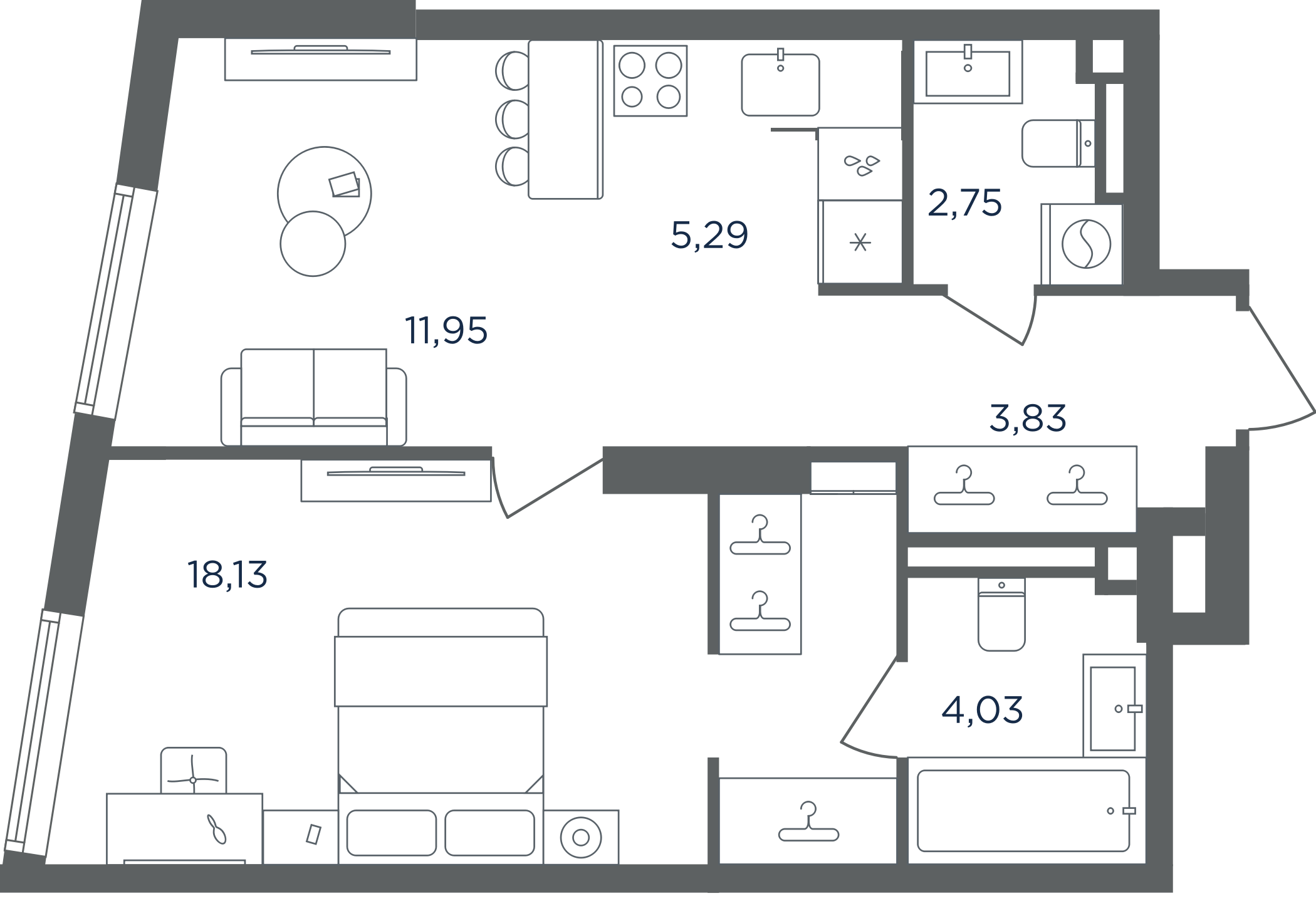 2-комн., 45.98 м², 3/30 этаж, ЖК «Сикрет Гарден»
