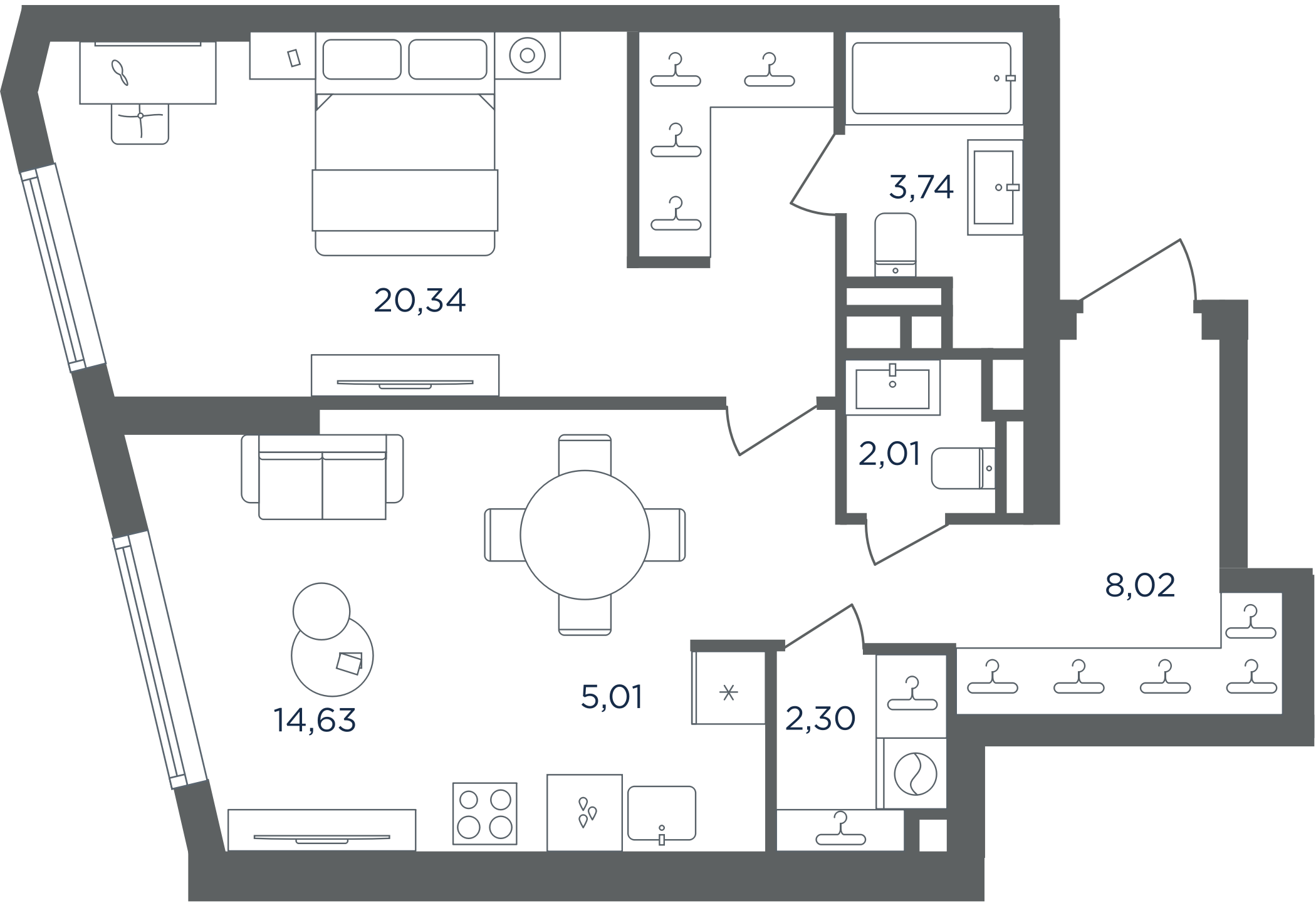 2-комн., 56.05 м², 4/30 этаж, ЖК «Сикрет Гарден»