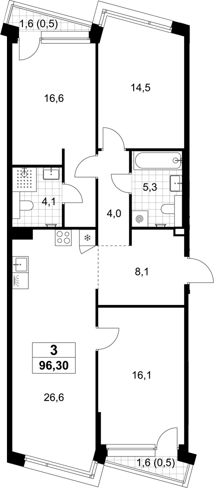 4+ комнаты, 95.3 м², 2/6 этаж, ЖК «Хольм»