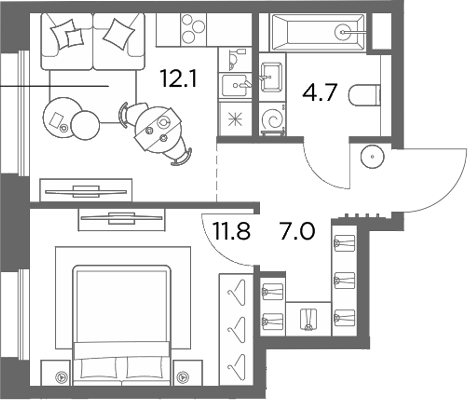 1-комн., 35.6 м², 5/6 этаж, ЖК «Станиславский»