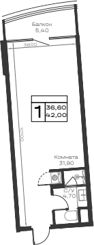 Студия, 36.6 м², 2/9 этаж, ЖК «Хако»