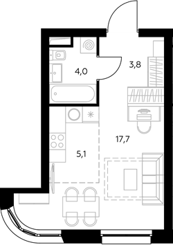 Студия, 30.8 м², 18/43 этаж, ЖК «Адмирал»