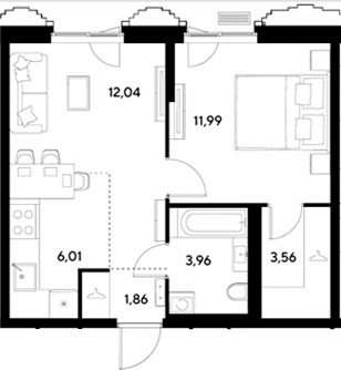 2-комн., 39.42 м², 2/25 этаж, ЖК «ЭВО»
