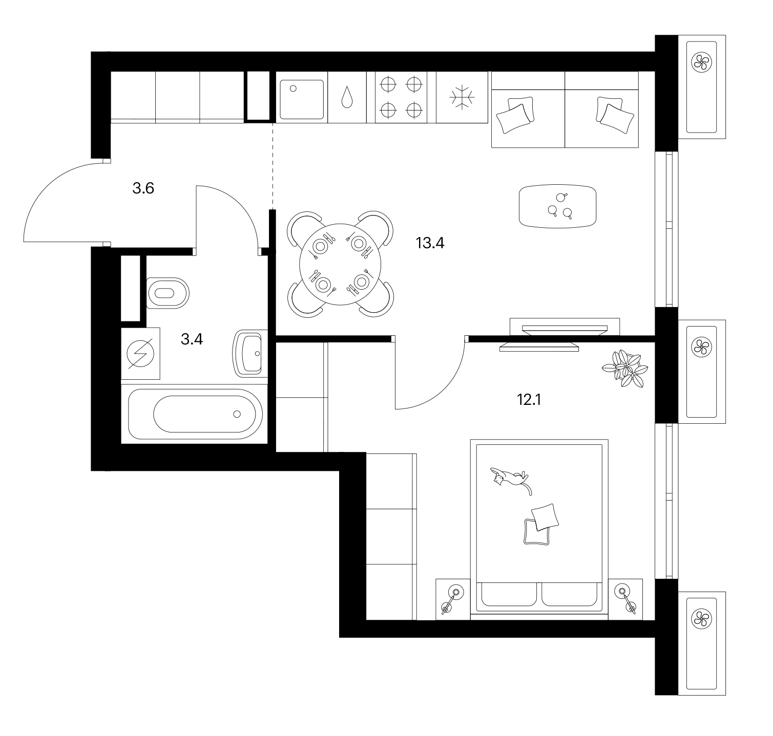 1-комн., 32.5 м², 22/25 этаж, ЖК «Ярославский»