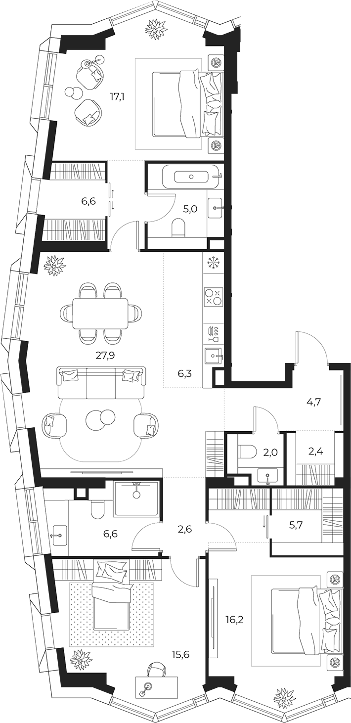 4+ комнаты, 118.7 м², 18/23 этаж, ЖК «МАСТЕРС»