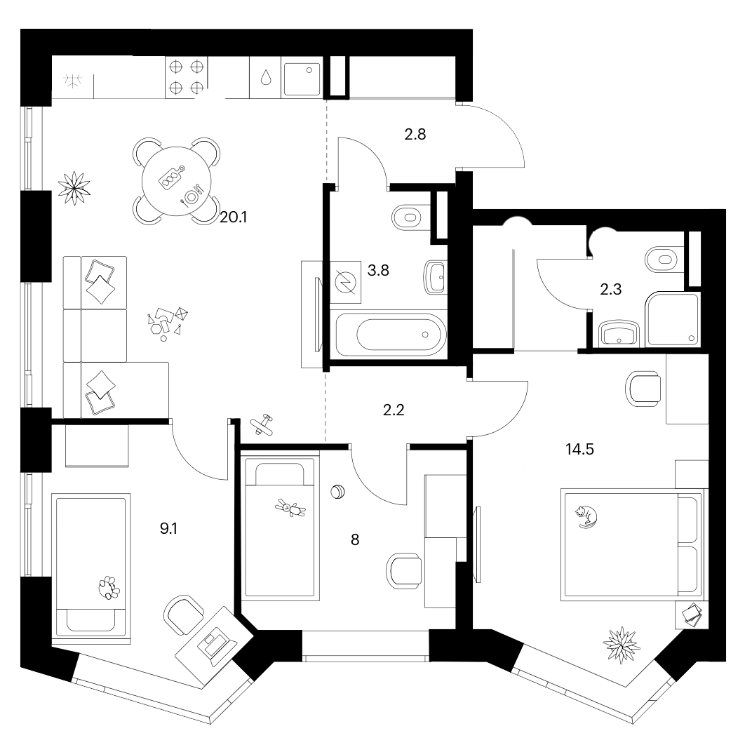 3-комн. Мичуринский парк