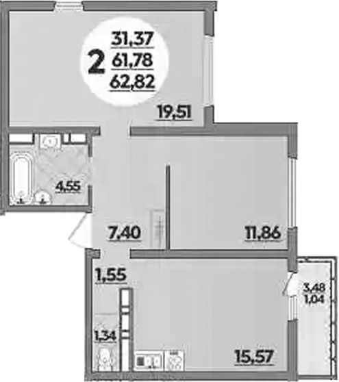 2-комн. квартира, 61.78 м² в ЖК Предгорье Лаго-Наки — фото 2