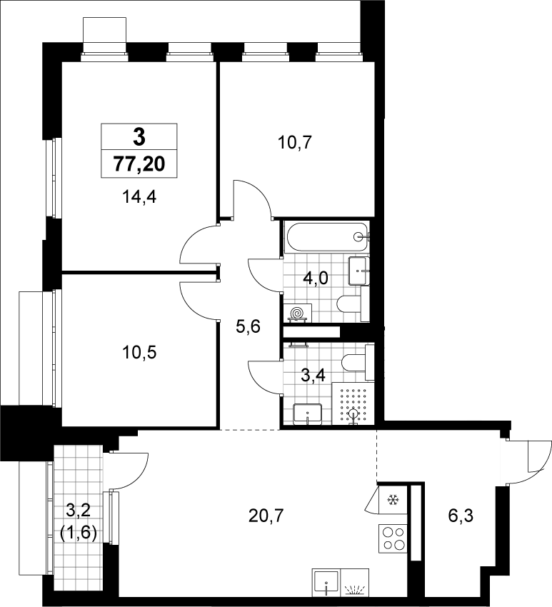 4+ комнаты, 75.6 м², 7/22 этаж, ЖК «Деснаречье»