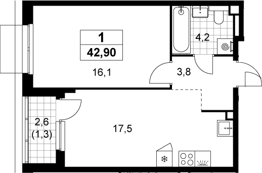 2-комн., 41.6 м², 2/15 этаж, ЖК «Деснаречье»