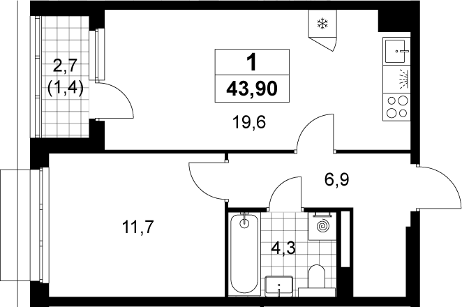 2-комн., 42.5 м², 9/19 этаж, ЖК «Деснаречье»