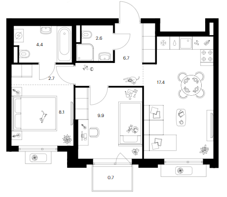 2-комн., 51.8 м², 3/25 этаж, ЖК «Белая Дача парк»
