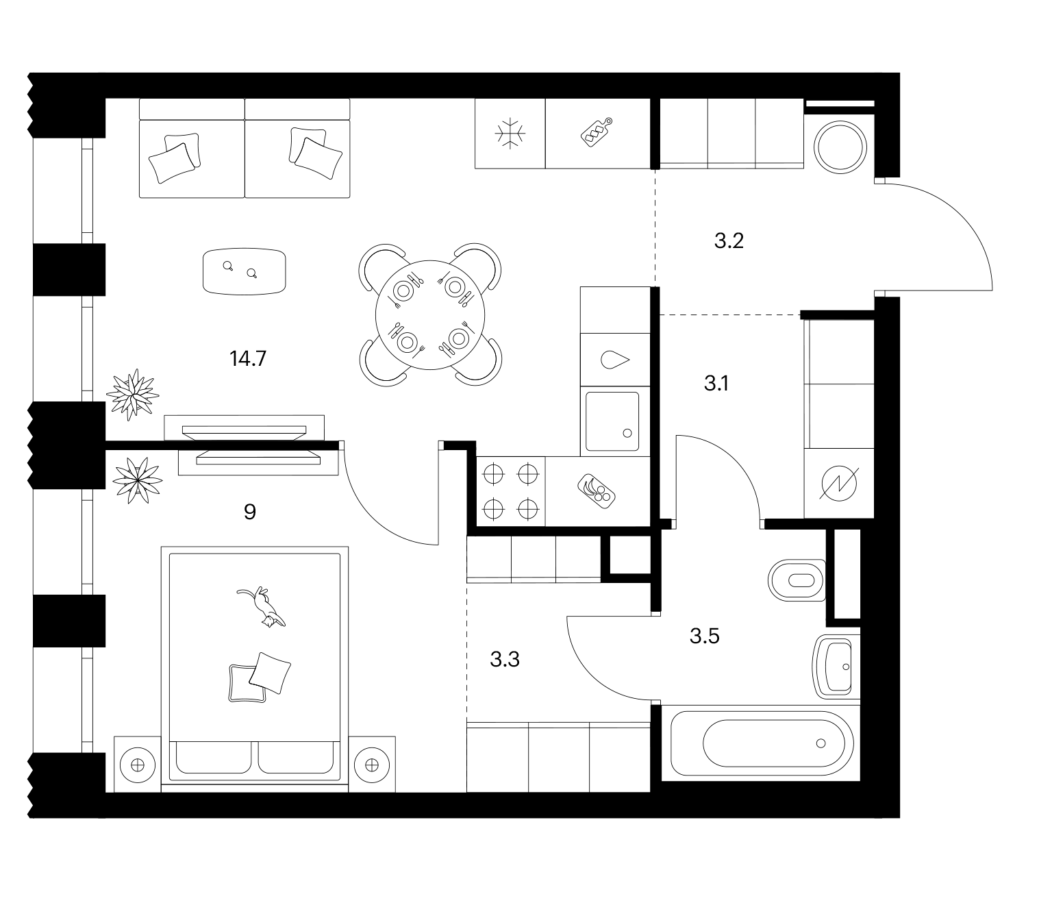 1-комн., 36.8 м², 2/10 этаж, ЖК «Строгино 360»