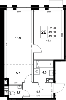 2-комн., 49.6 м², 2/3 этаж, ЖК «Кореневский Форт 2.3»