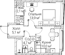 1-комн., 36.26 м², 52/60 этаж, ЖК «СЕЗАР БУДУЩЕЕ»