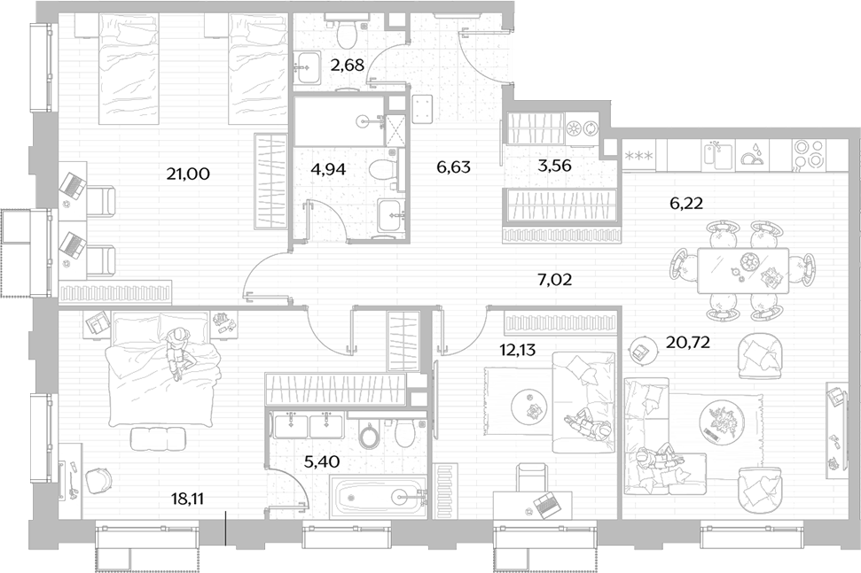 4+ комнаты, 108.41 м², 7/8 этаж, ЖК «МЫС»