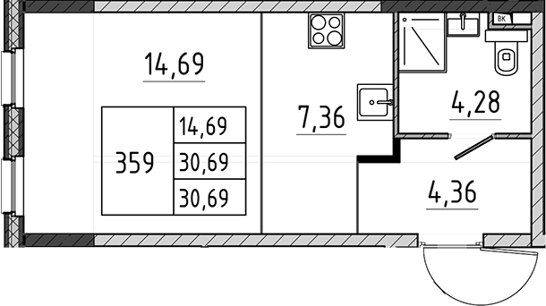 Студия, 30.69 м², 2/17 этаж, ЖК «Поварово-Молодежный-2»