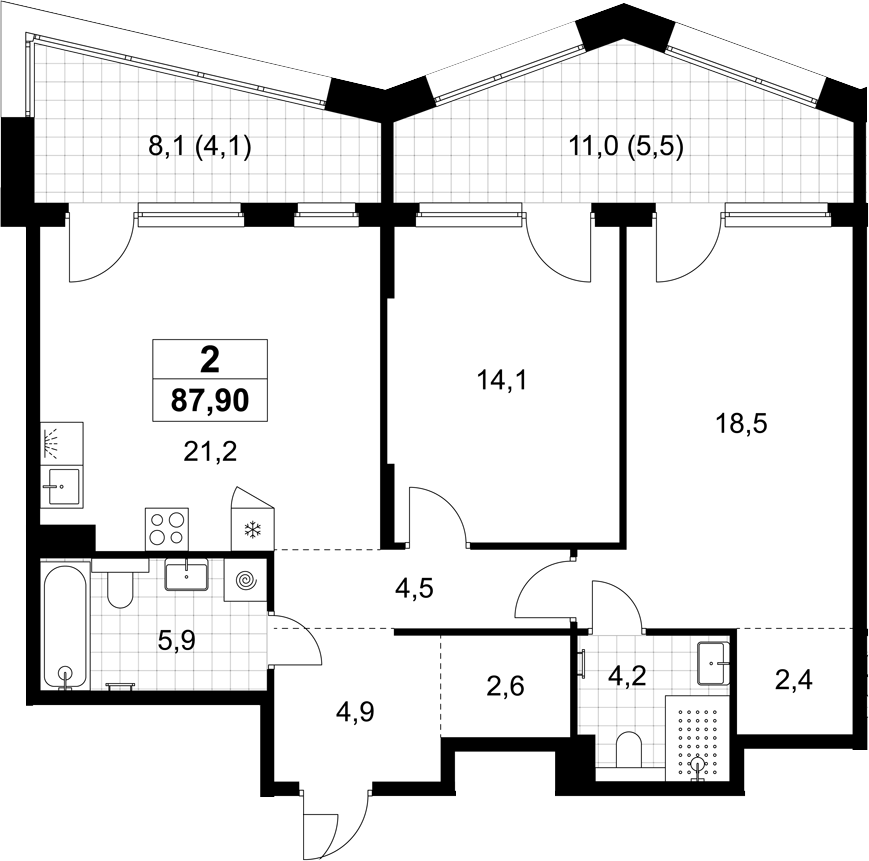 3-комн., 78.3 м², 3/7 этаж, ЖК «Хольм»