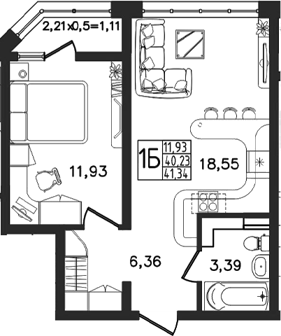 2-комн. квартира, 40.23 м² в ЖК Яблоневый — фото 2