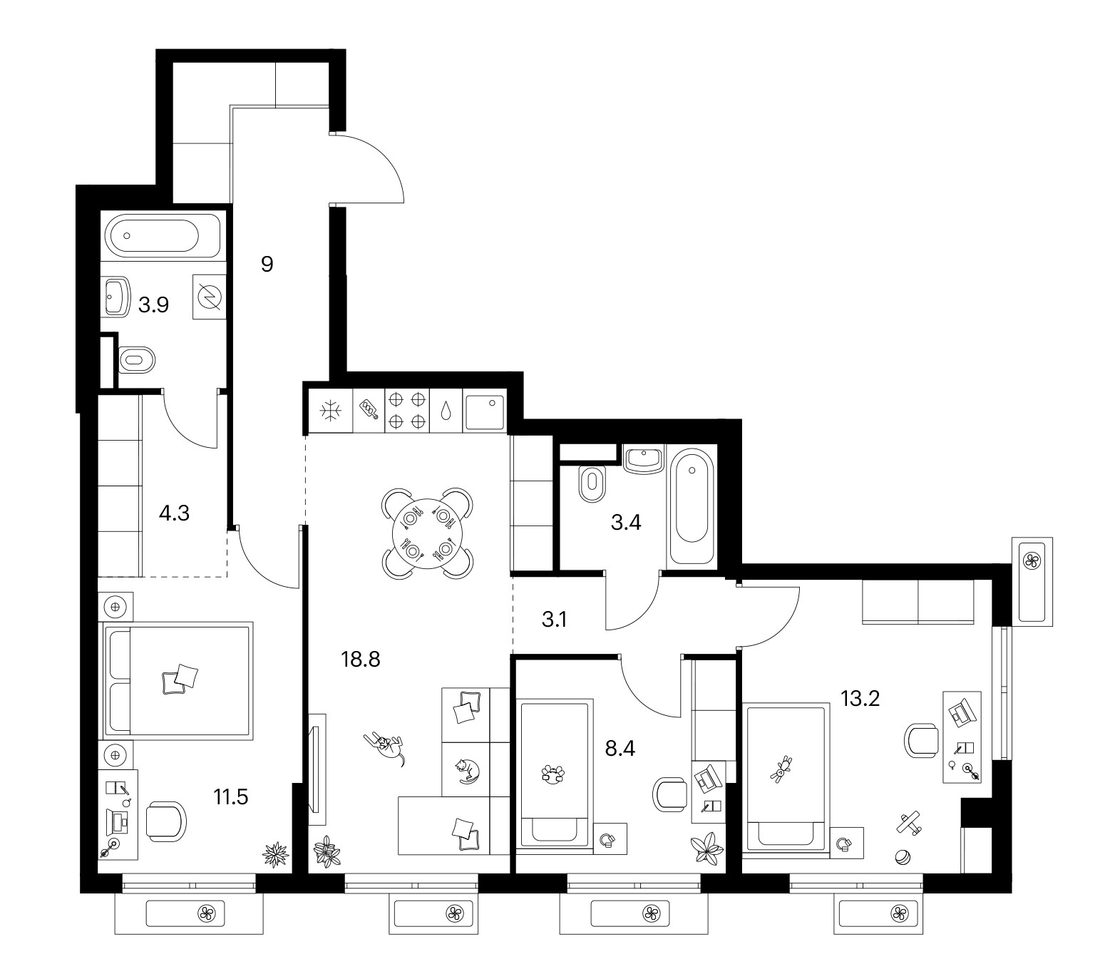3-комн., 75.6 м², 20/25 этаж, ЖК «Ярославский»