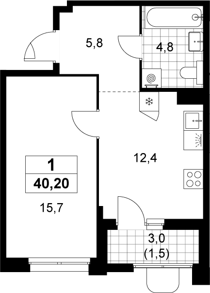 2-комн., 38.7 м², 4/14 этаж, ЖК «Прокшино»