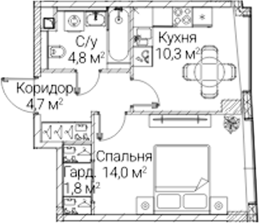 1-комн., 35.6 м², 29/41 этаж, ЖК «СЕЗАР БУДУЩЕЕ»