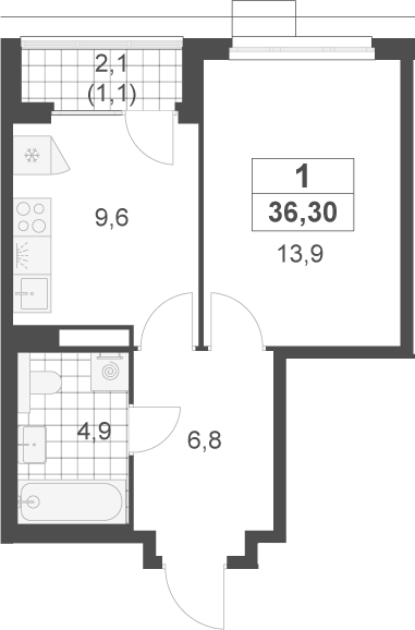 1-комн., 35.2 м², 12/22 этаж, ЖК «Скандинавия»