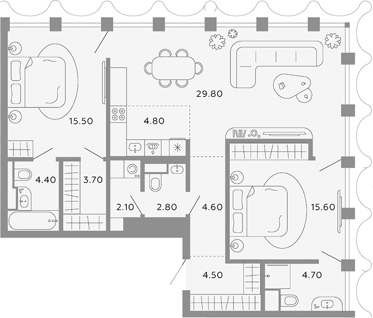 3-комн., 92.5 м², 3/12 этаж, ЖК «Тессинский, V»