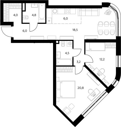 3-комн., 79.1 м², 11/43 этаж, ЖК «Адмирал»
