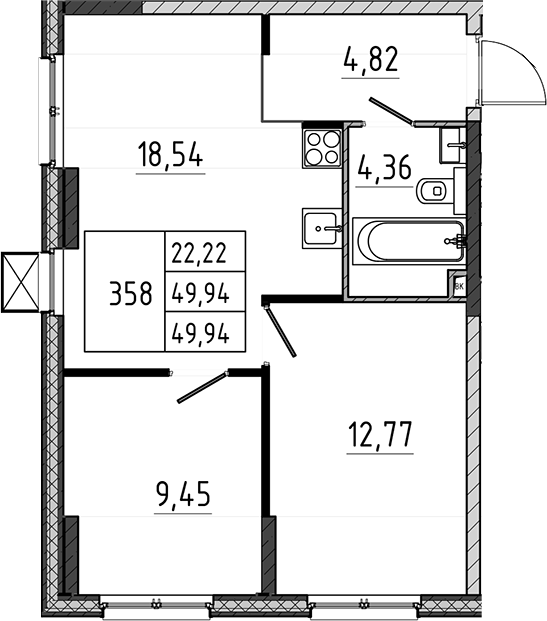 3-комн., 49.94 м², 2/17 этаж, ЖК «Поварово-Молодежный-2»