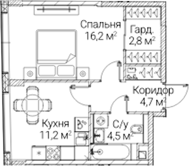1-комн., 39.4 м², 33/41 этаж, ЖК «СЕЗАР БУДУЩЕЕ»