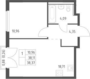 2-комн., 38.11 м², 4/12 этаж, ЖК «Егорово парк»