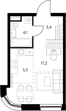 Студия, 30.3 м², 33/43 этаж, ЖК «Адмирал»