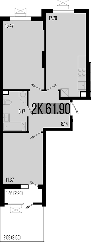 3-комн. квартира, 57.85 м² в ЖК Цветной бульвар — фото 2