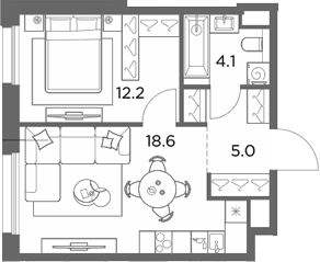 1-комн., 39.9 м², 1/4 этаж, ЖК «Станиславский»