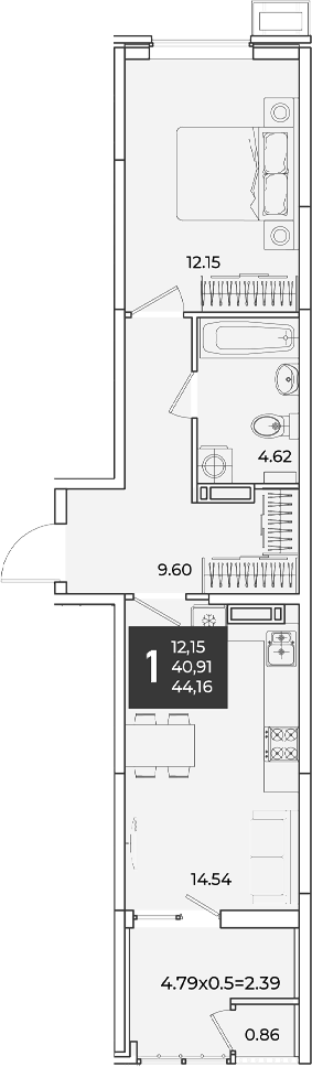 1-комн. квартира, 40.91 м² в ЖК Образцово — фото 2