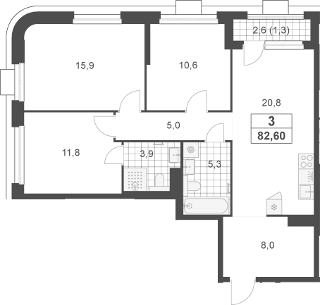 4+ комнаты, 81.3 м², 15/23 этаж, ЖК «Южные сады»
