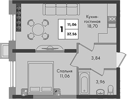 Продается 1-комн. квартира, 37.56 м² — фото 2