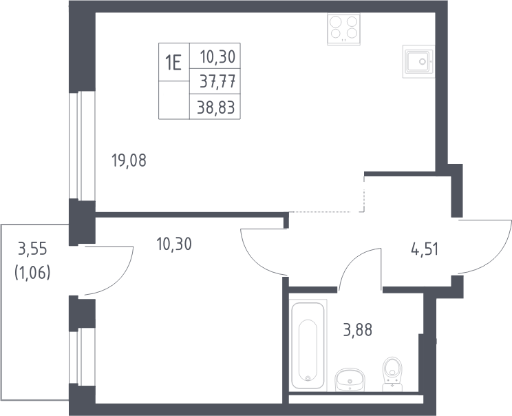 2-комн., 37.77 м², 4/7 этаж, ЖК «Рублевский квартал»
