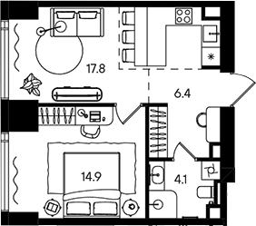 2-комн., 43.2 м², 20/50 этаж, ЖК «СТОУН Блик»