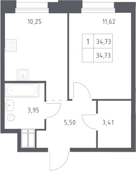 1-комн., 34.7 м², 7/23 этаж, ЖК «Тропарево Парк»
