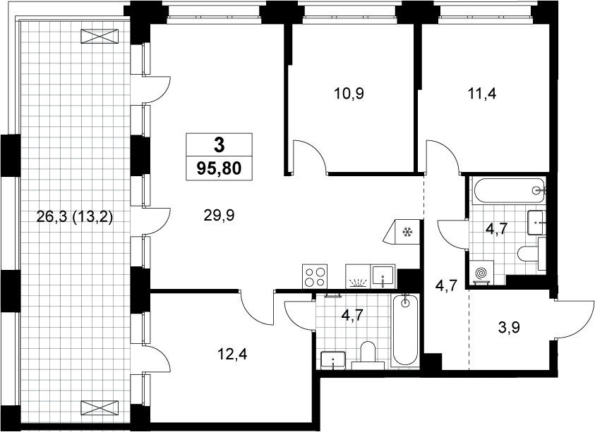 4+ комнаты, 82.6 м², 11/13 этаж, ЖК «Хольм»
