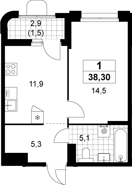 1-комн., 36.8 м², 11/14 этаж, ЖК «Прокшино»