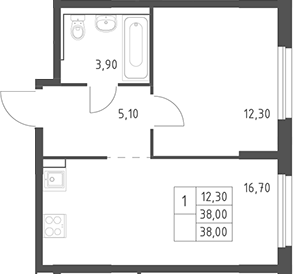2-комн., 38 м², 4/20 этаж, ЖК «Химки Парк»