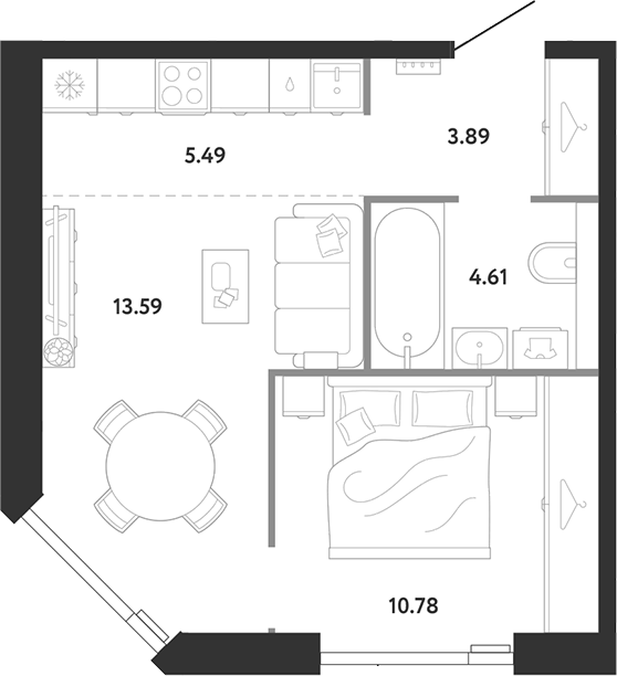 1-комн., 38.36 м², 8/12 этаж, ЖК «Ридж»