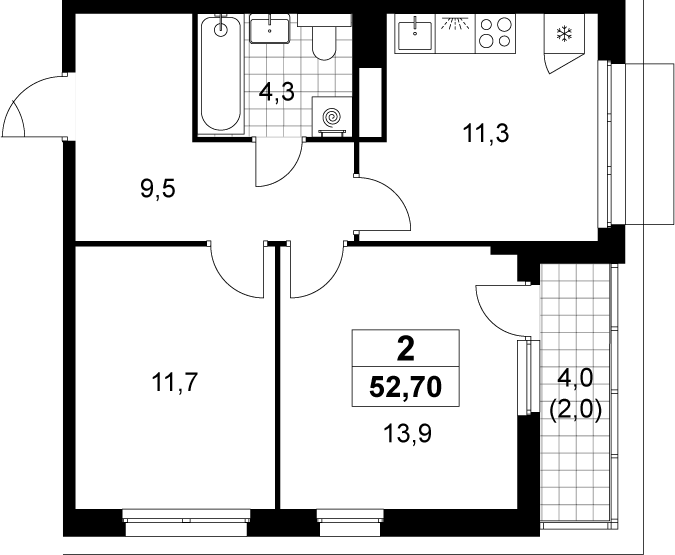 2-комн., 50.7 м², 5/15 этаж, ЖК «Деснаречье»