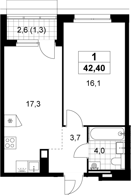 2-комн., 41.1 м², 14/15 этаж, ЖК «Деснаречье»