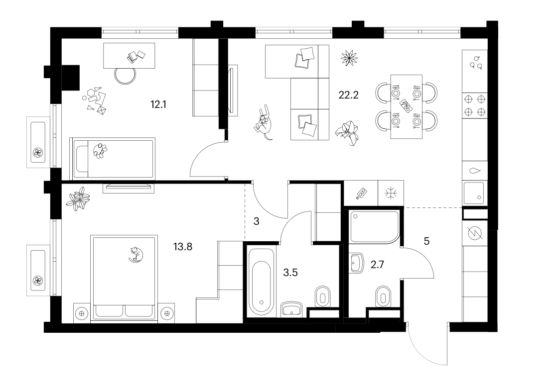 2-комн., 62.3 м², 2/25 этаж, ЖК «Ярославский»